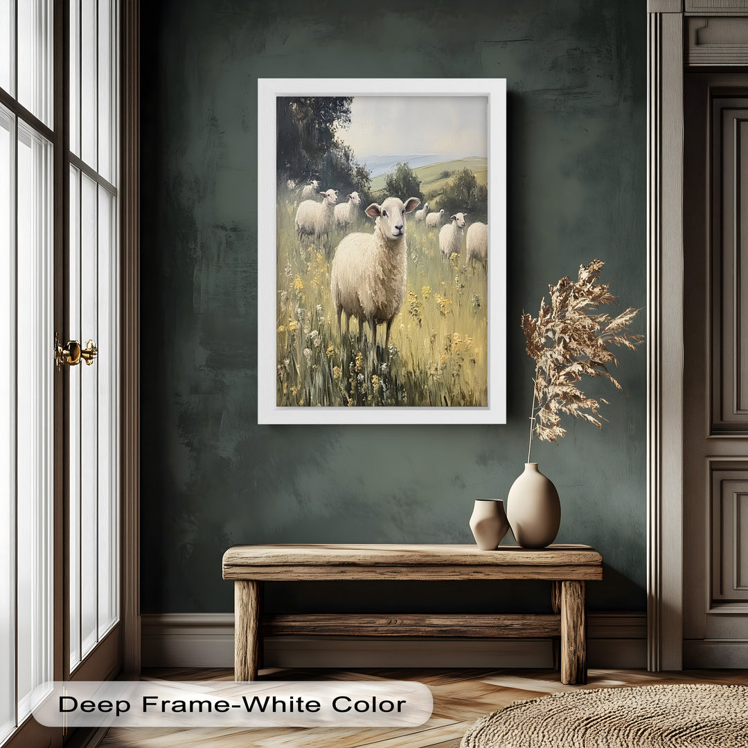 Sheep in Spring Meadow – Pastoral Oil Painting