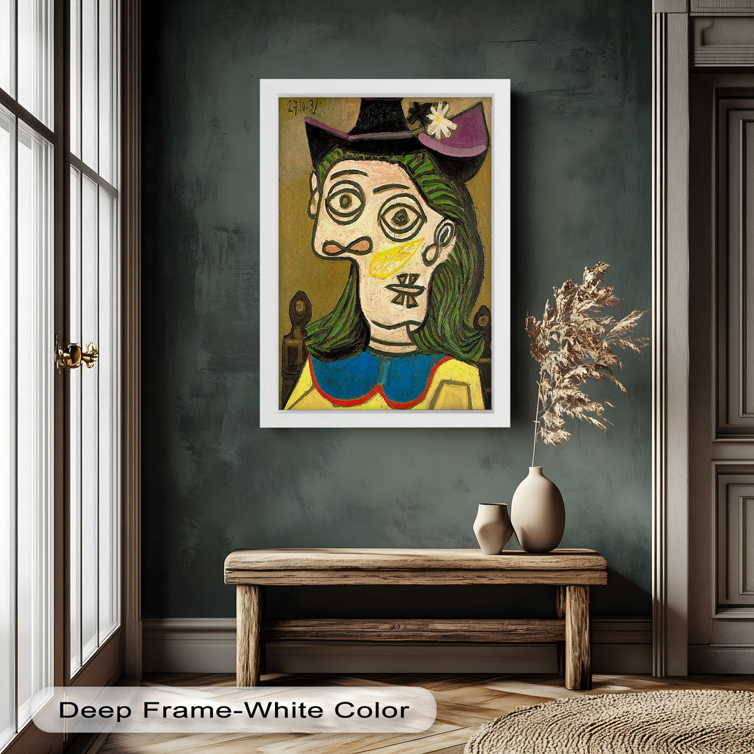 Whimsical Hat – Abstract Female Portrait with Flower Detail Picasso Oil Painting