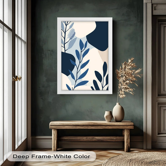 Indigo Serenity – Minimalist Botanical Oil Painting - MyPhotoStation