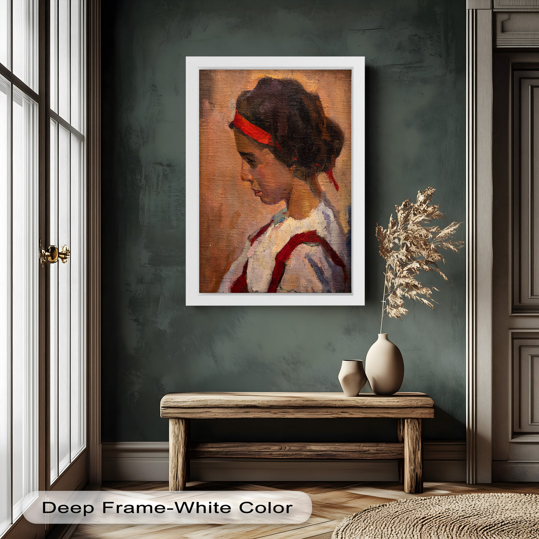 Side Portrait of a Young Woman in Red Ribbon - Picasso Oil Painting