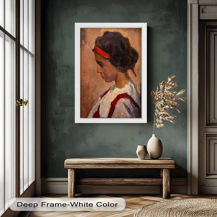 Side Portrait of a Young Woman in Red Ribbon - Picasso Oil Painting