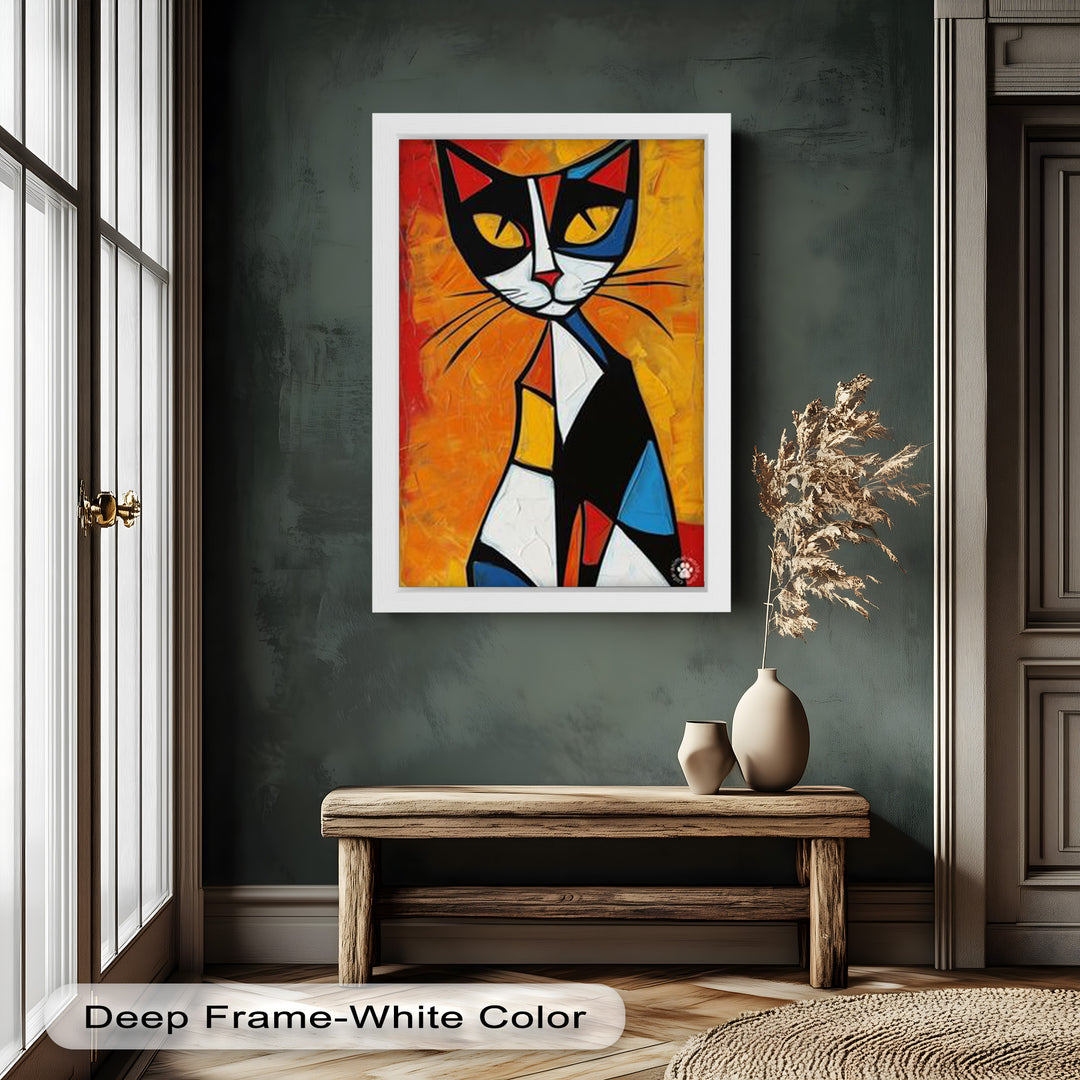 Geometrische Katze in kräftigen Farben – Picasso-Ölgemälde