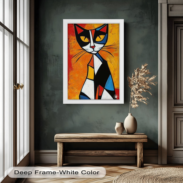 Geometrische Katze in kräftigen Farben – Picasso-Ölgemälde
