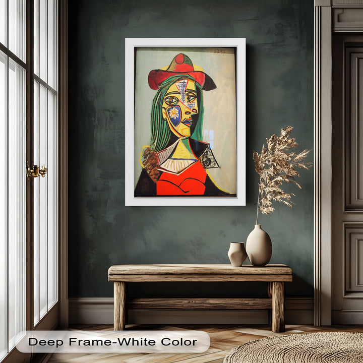 Strahlender Blick – Frau mit rotem Hut, kubistisches Porträt, Picasso-Ölgemälde