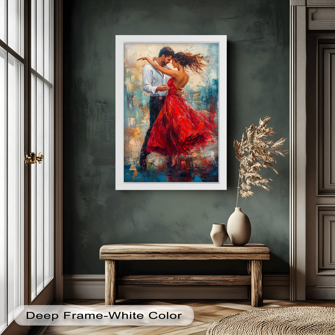 Flamenco Fire – Romantic Couple in Red Dress Oil Painting