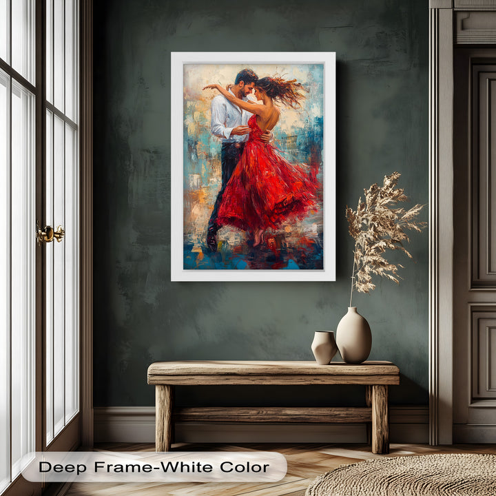Flamenco Fire – Romantic Couple in Red Dress Oil Painting