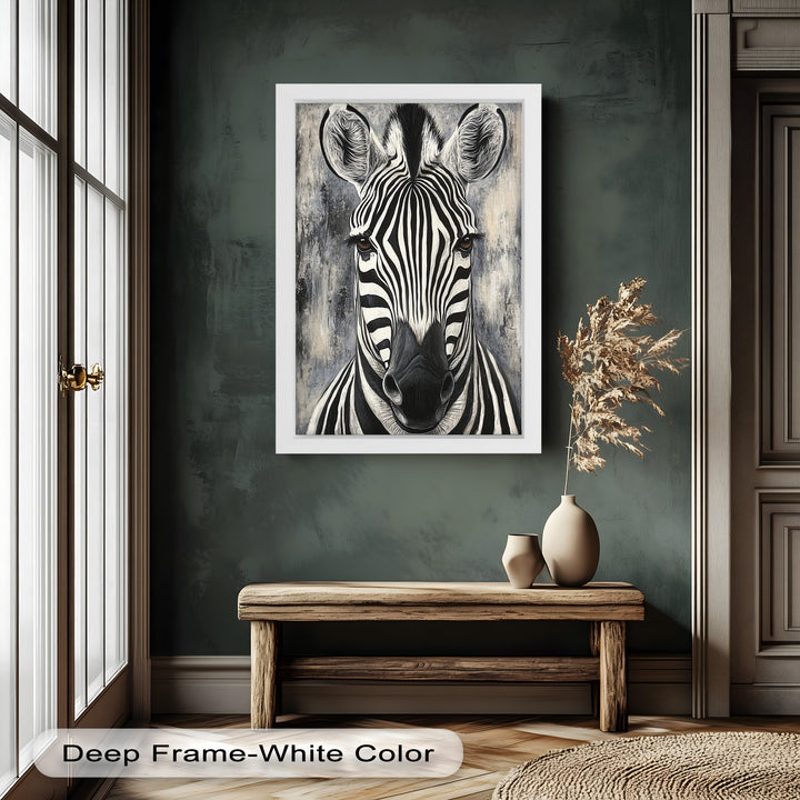 Zebra Portrait – Bold Black and White Animal Oil Painting