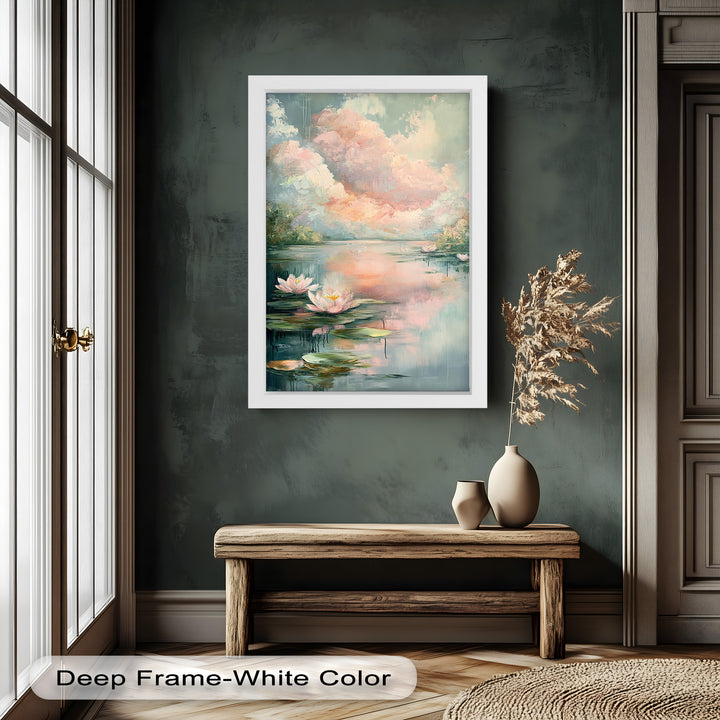 Pastel Water Lilies in Tranquil Lake - Flower Oil Painting