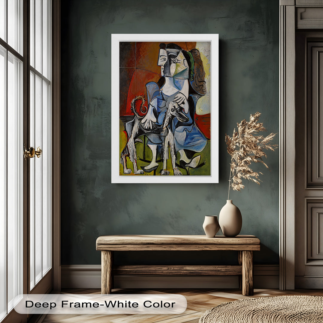 Loyal Companion – Picasso Style Woman with Dog Oil Painting