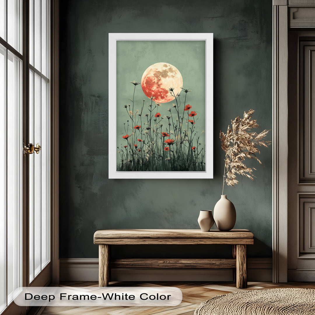 Celestial Wildflowers – Full Moon Over Red Meadow Blooms Oil Painting