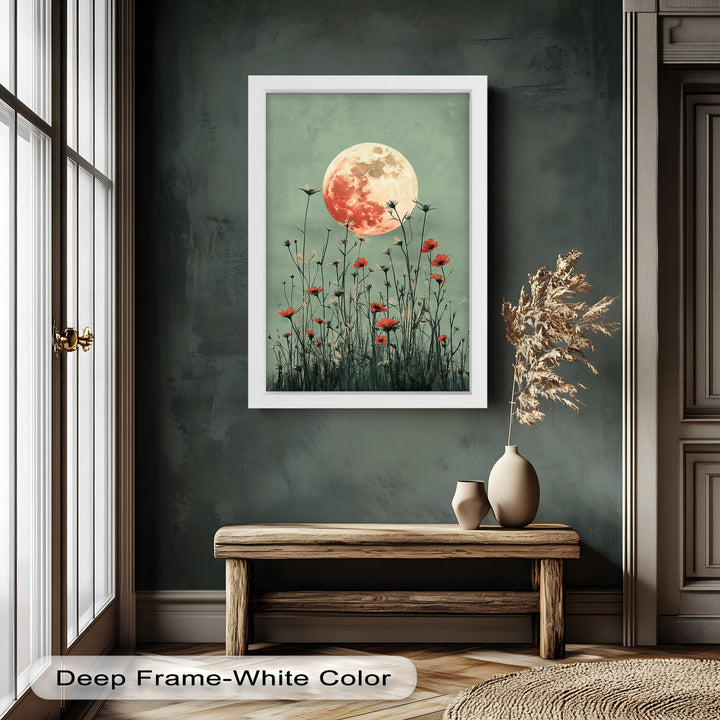 Celestial Wildflowers – Full Moon Over Red Meadow Blooms Oil Painting