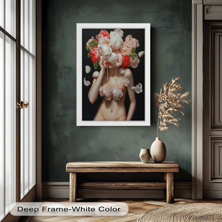 Bloomveil – Surreal Nude with Cascading Petals Oil Painting