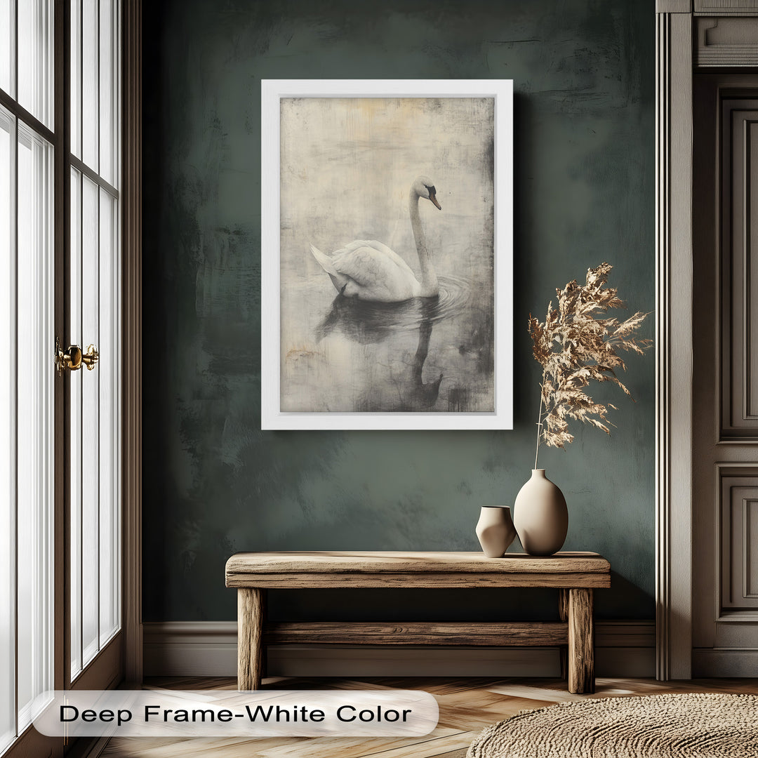 Silent Grace – Monochrome Swan on Still Water Oil Painting