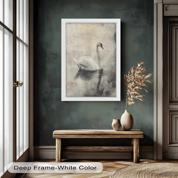 Silent Grace – Monochrome Swan on Still Water Oil Painting