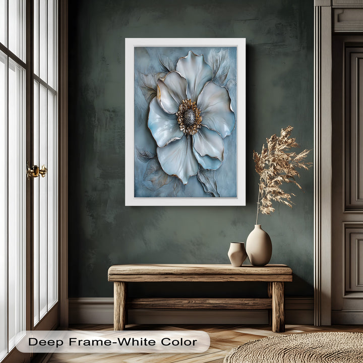 Blue Mist Bloom – Sculptural Petal Flower Oil Painting