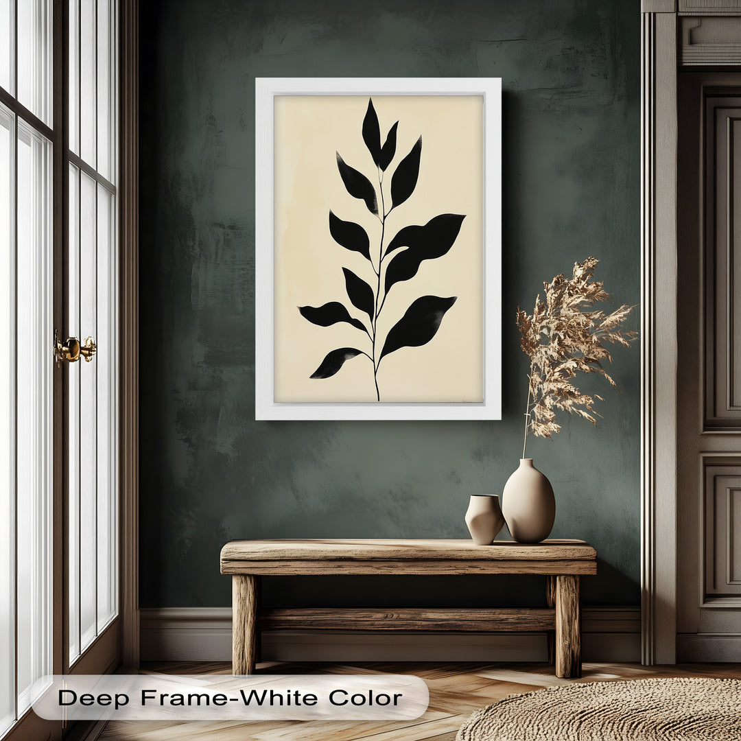 Black Botanical Minimalism – Monochrome Oil Painting
