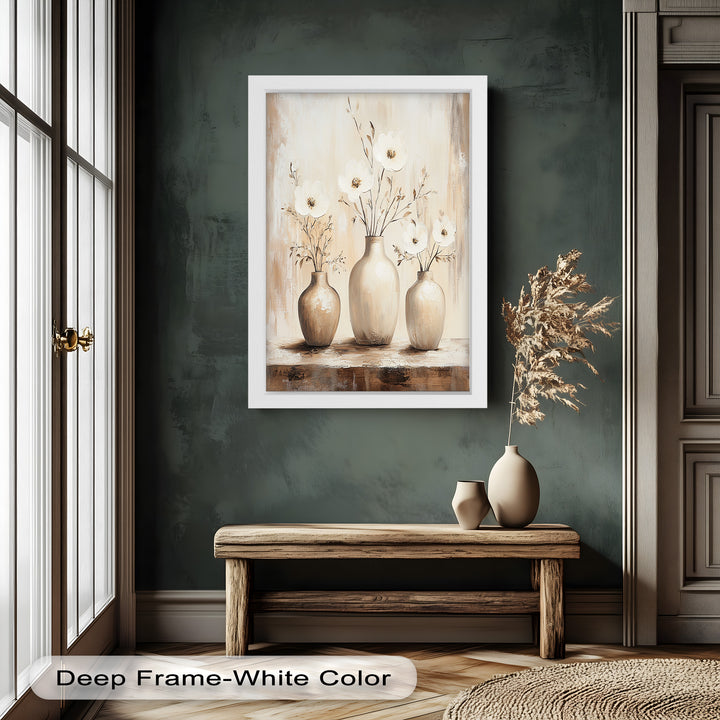 Serenity in Neutral Tones – White Floral Still Life Oil Painting