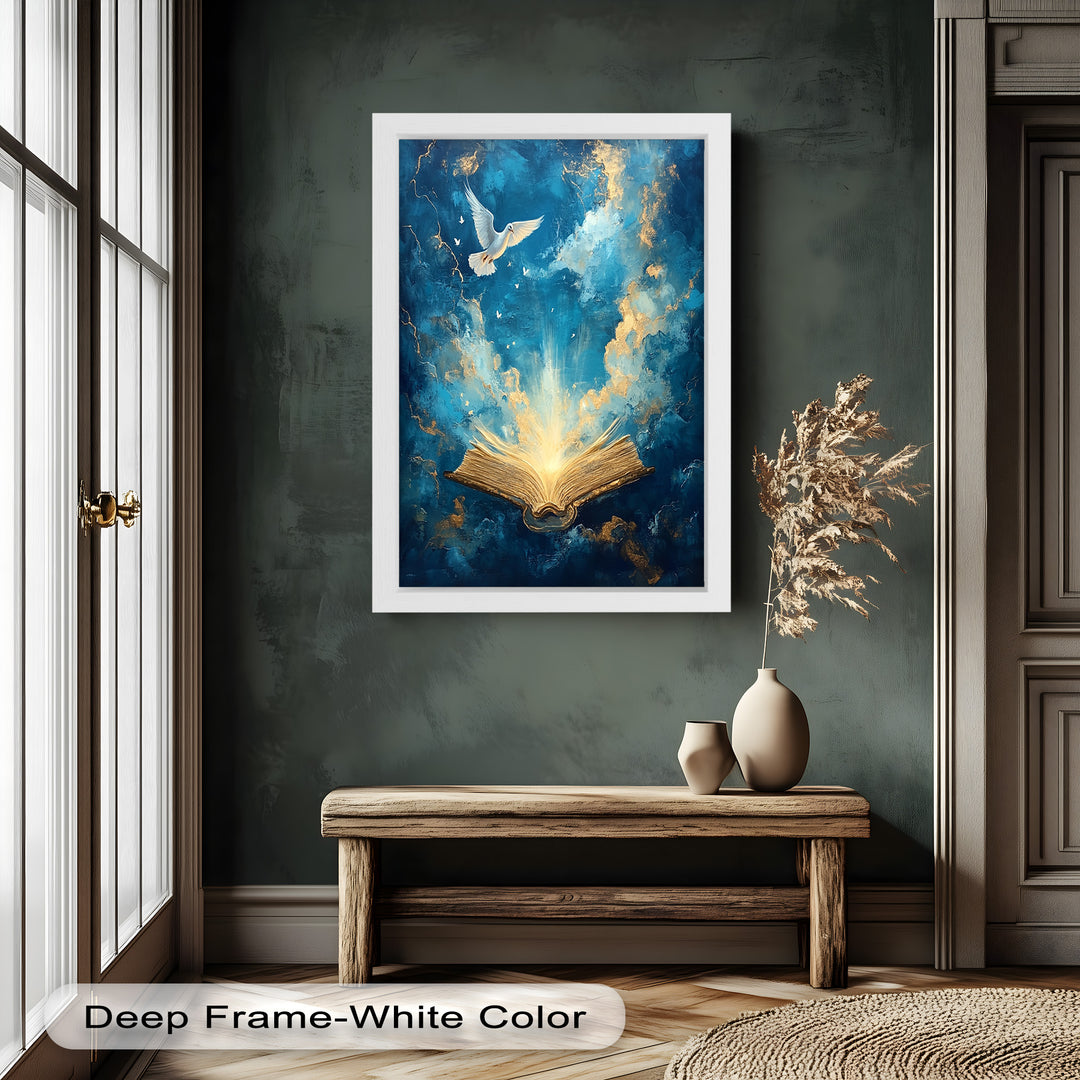 Illuminated Bible with Dove - Christian Oil Painting