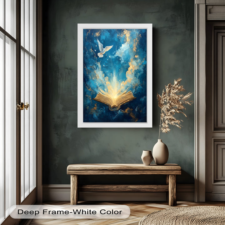 Illuminated Bible with Dove - Christian Oil Painting