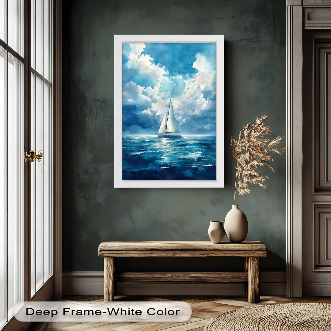 Blue Sky – White Sailboat Oil Painting