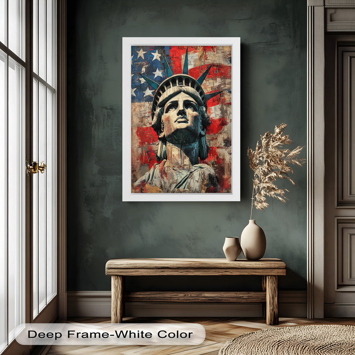 Freiheitsstatue mit amerikanischer Flagge - Patriotisches Ölgemälde