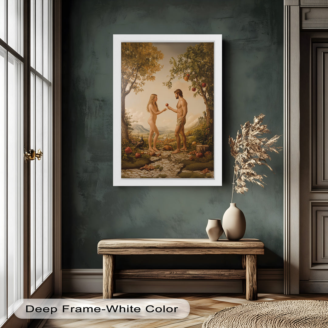 The First Temptation – Adam and Eve in Eden Renaissance Oil Painting