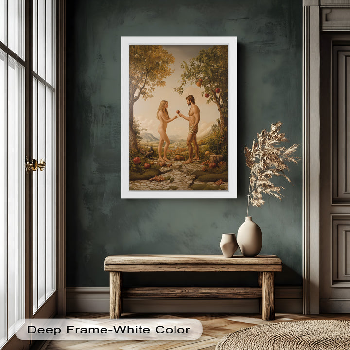 The First Temptation – Adam and Eve in Eden Renaissance Oil Painting