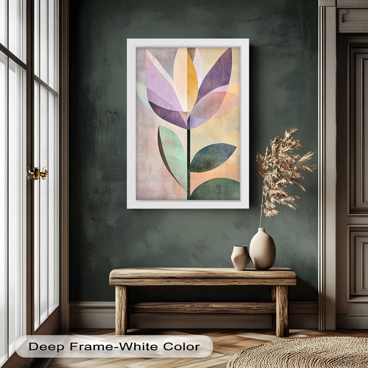 Purple Bloom – Minimalistisches geometrisches Blumenölgemälde