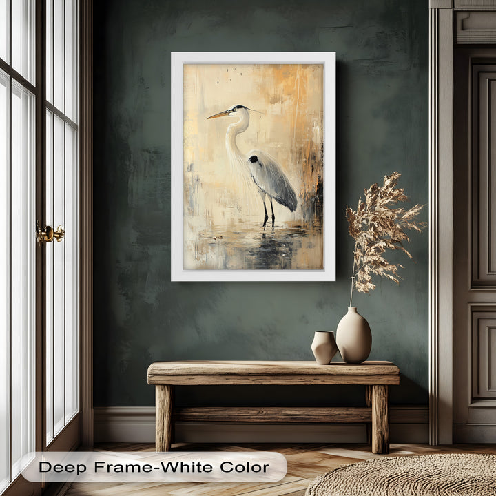 Golden Stillness – Heron in Reflective Water Oil Painting