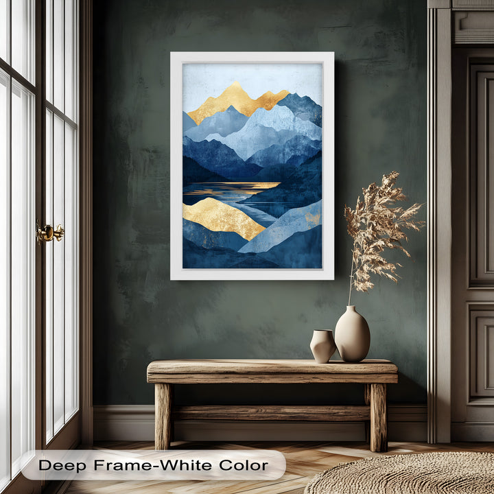 Golden Horizon – Abstract Blue Mountain Landscape Oil Painting