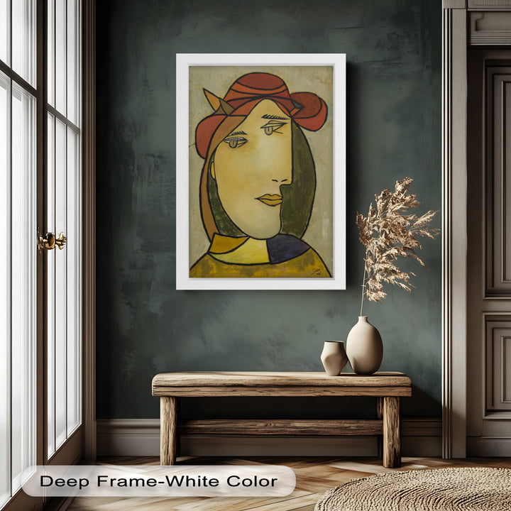 Melancholy in Red Hat – Minimalist Portrait Picasso Oil Painting