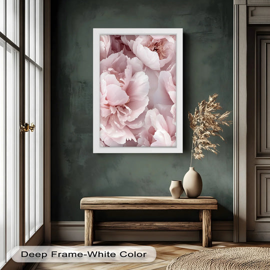 Deep shadows enhance the velvety petals of this blush pink peony, showcasing a romantic oil painting home decor piece with fine floral detail.