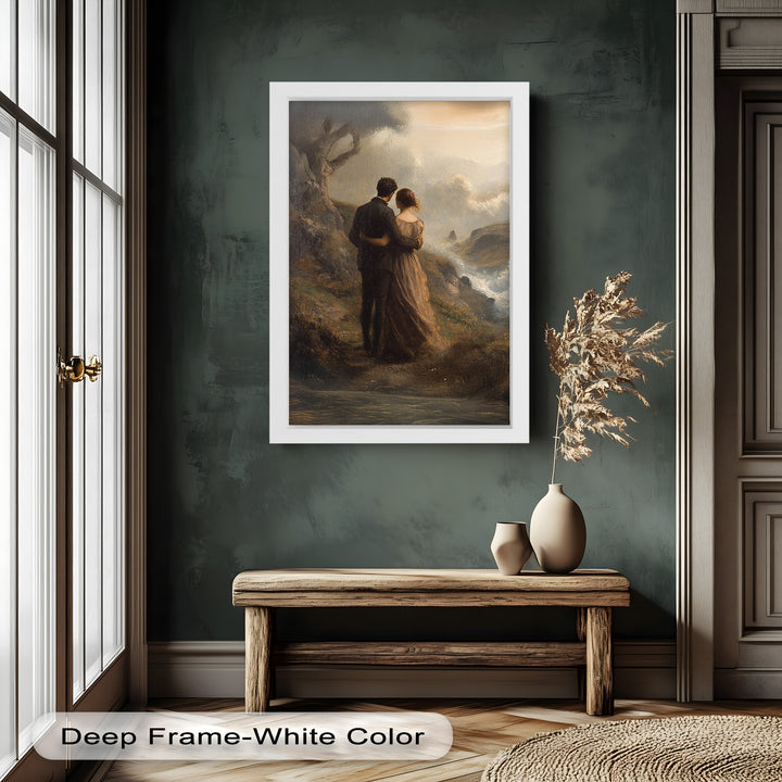 Embrace on the Cliffside – Oil Painting of Lovers in Nature