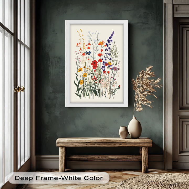 Wild Meadow Bloom – Farbenfrohes botanisches Ölgemälde im Boho-Stil