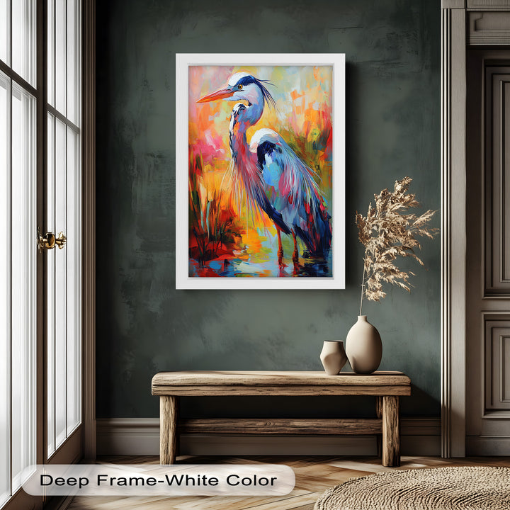 Colored Heron in Abstract Color Splash – Animal Oil Painting