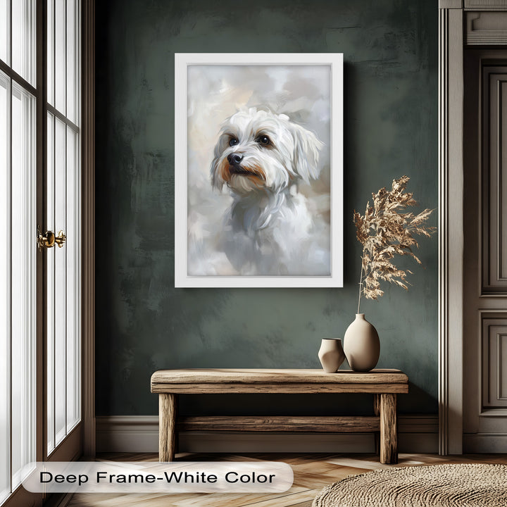 Snowy Gaze – White Maltese Portrait Animal Oil Painting