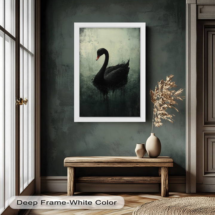 Solitary Grace – Moody Black Swan Oil Painting