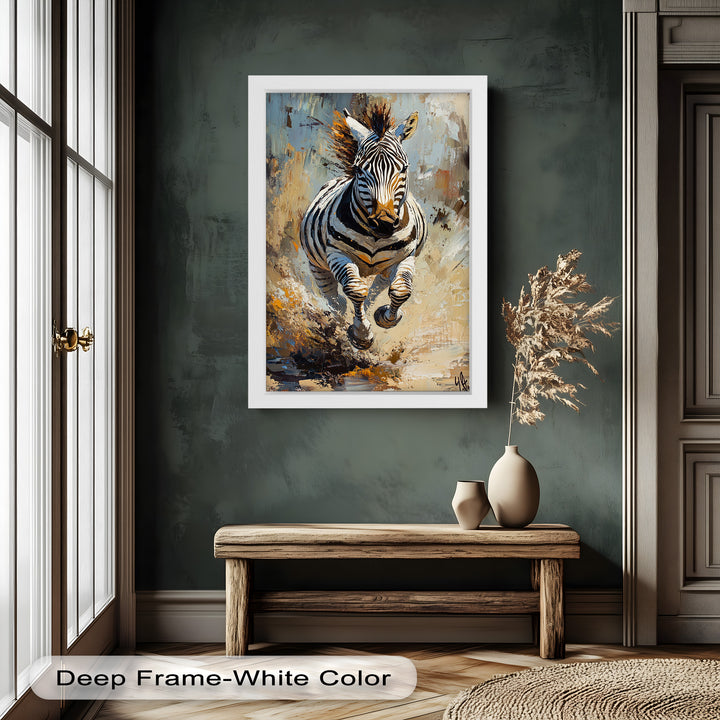 Charging Zebra in Dust Storm – Wildlife Animal Oil Painting