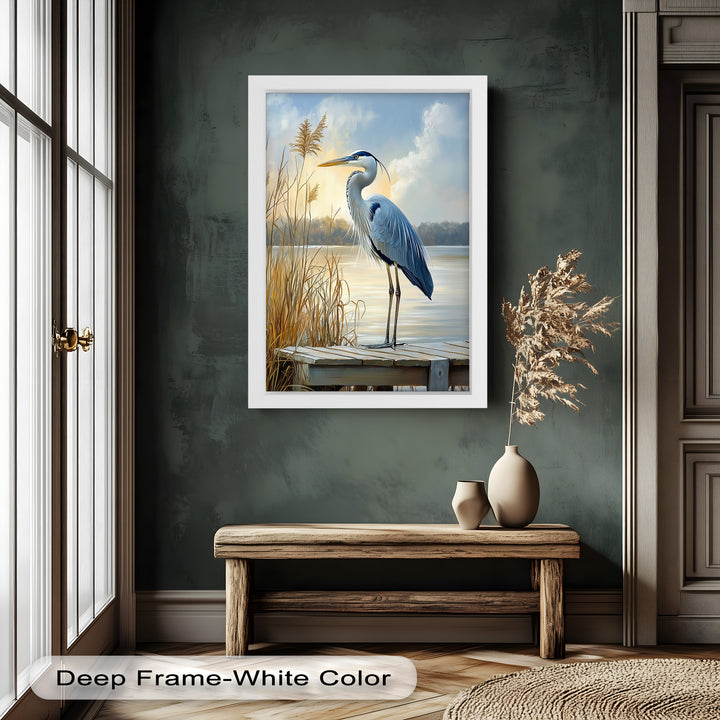 Majestic Heron in Misty Marshland - Animal Oil Painting