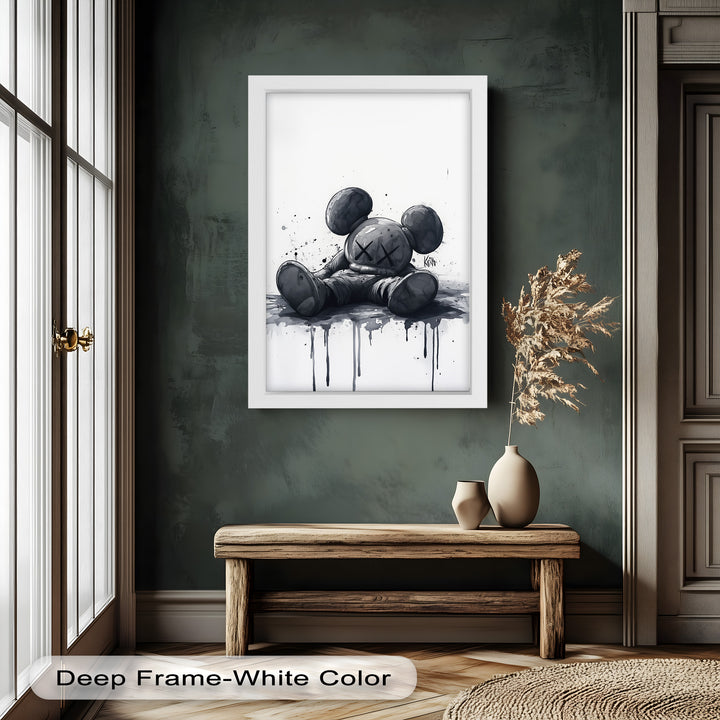 Gefallenes Schweigen – Monochromes KAWS-Ölgemälde