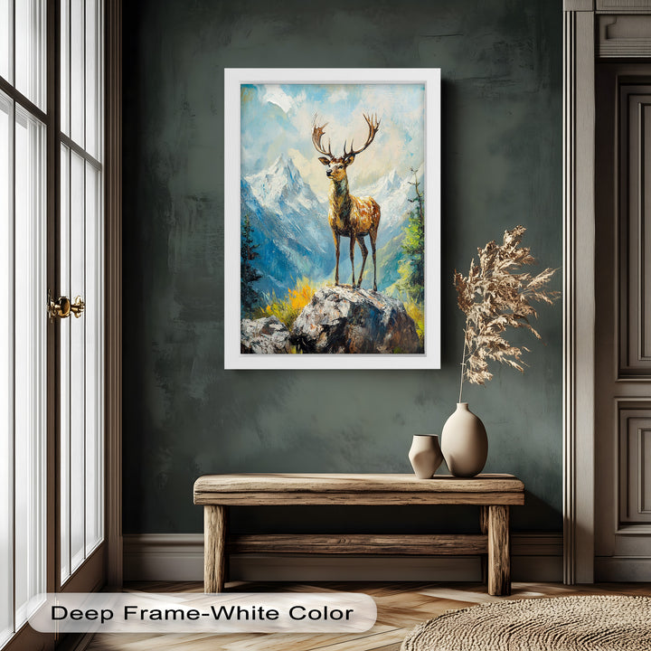 Stag in Mountain Landscape - Animal Oil Painting
