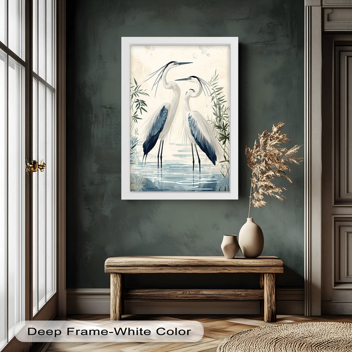 Twin Herons in Harmony – Bird Oil Painting