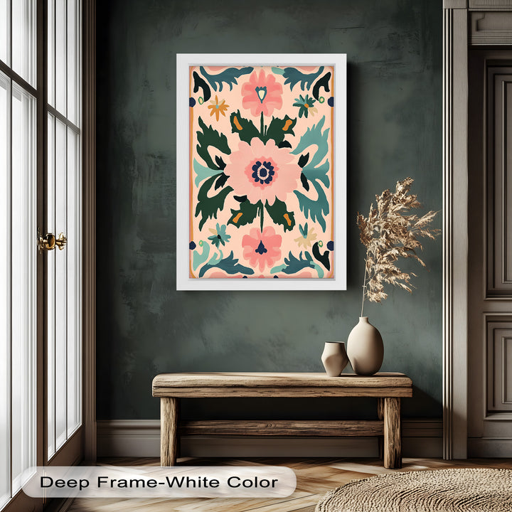 Folk Bloom – Symmetrisches Boho-Blumenölgemälde