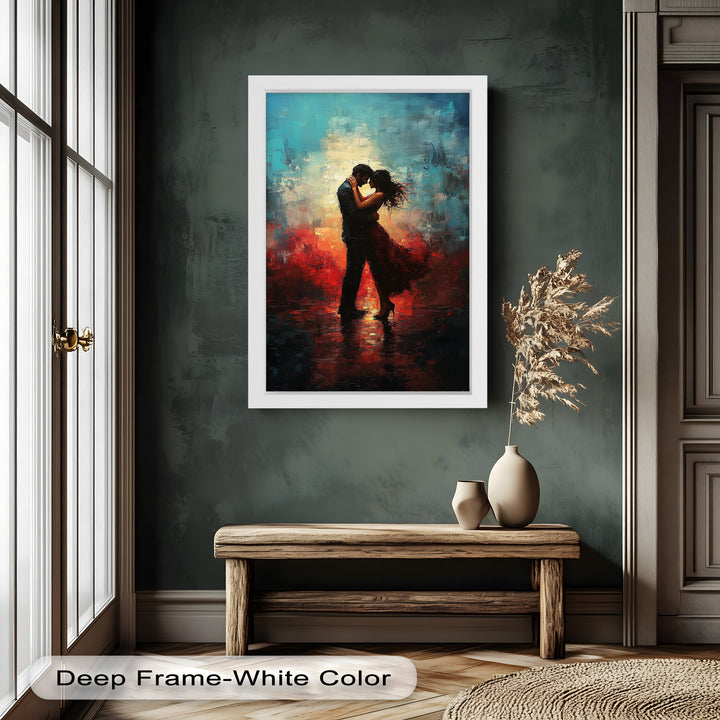 Romantic Couple in Fiery Twilight - Modern Oil Painting