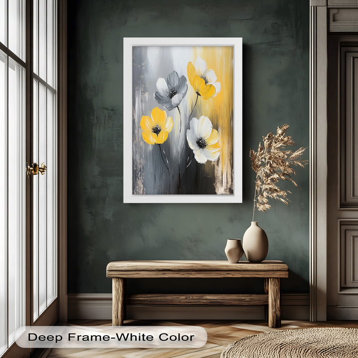 Golden Harmony – Yellow and White Floral Oil Painting