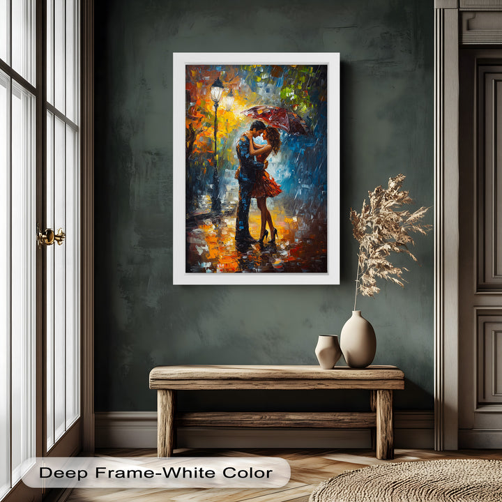 Evening Embrace – Romantic Rainy Street Scene Love Oil Painting