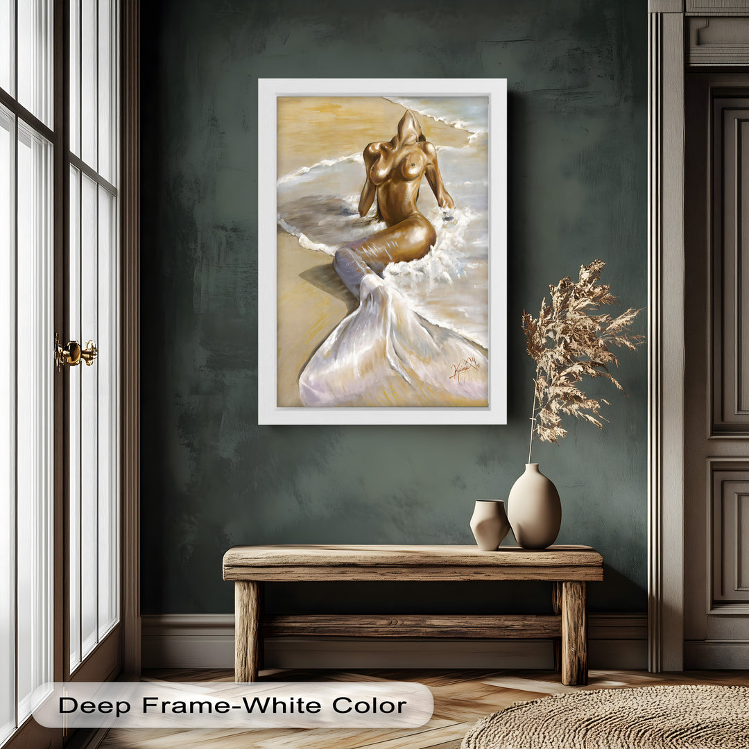 Golden Tide – Sensual Mermaid Oil Painting