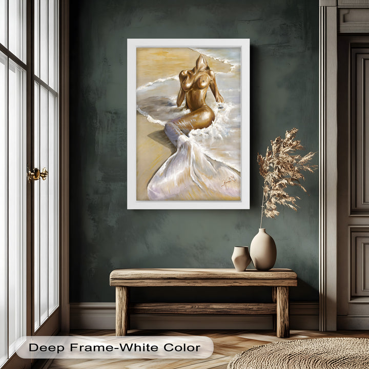 Golden Tide – Sensual Mermaid Oil Painting