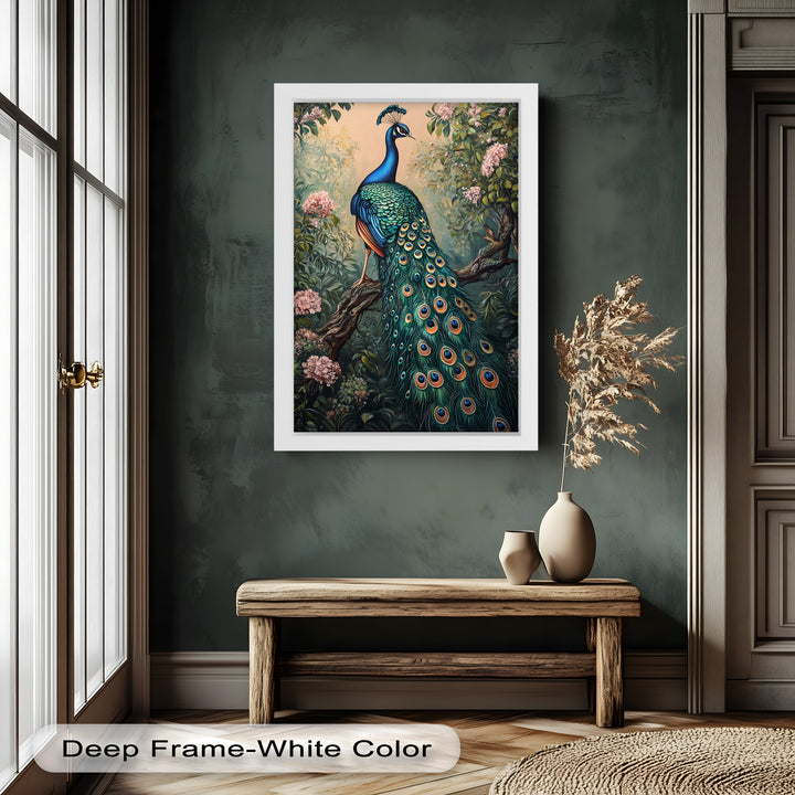 Peacock Among Blossoms – Regal Garden Beauty Animal Oil Painting