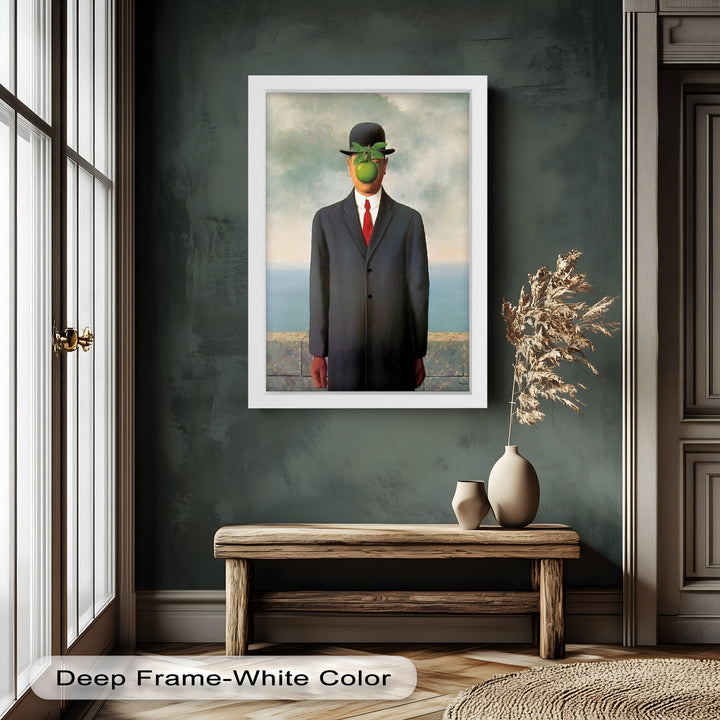 The Hidden Face – Surrealist Gentleman with Green Apple Oil Painting